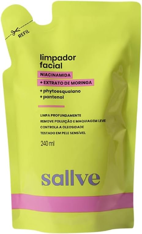 Sallve Refil Limpador Facial 240ml - Niacinamida, Extrato de Moringa