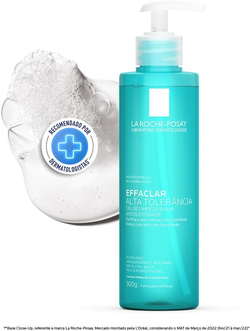 La Roche-posay Effaclar Gel Alta Tolerância. Pele Oleosa e Sensível. Caprylyl Glycol, Glicerina, PCA de Zinco. 300g